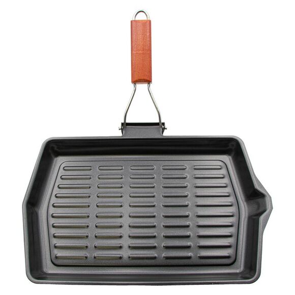 Smart Home Non-Stick Rectangular Grill Pan with Foldable Wooden Handle - Picture 2 of 7